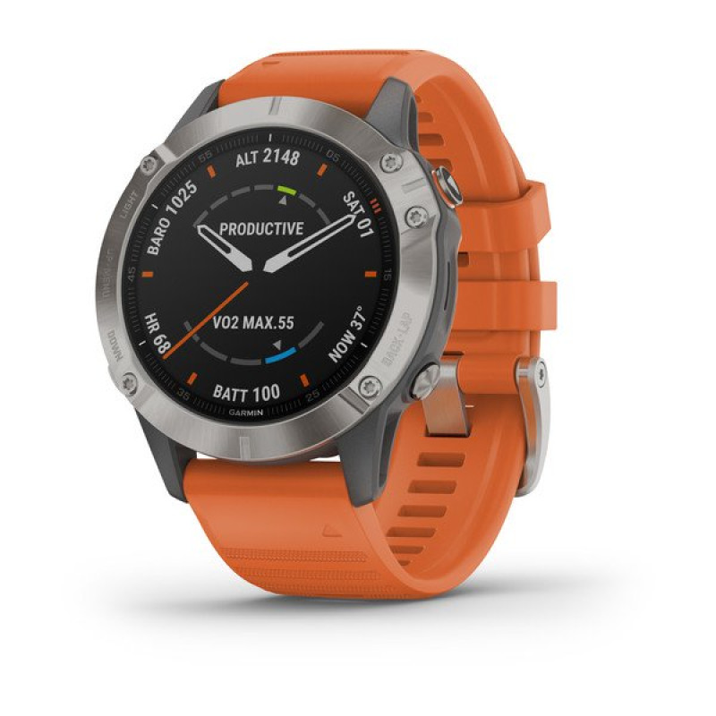 Годинник Garmin Fenix 6 Sapphire Titanium with Ember Orange Band