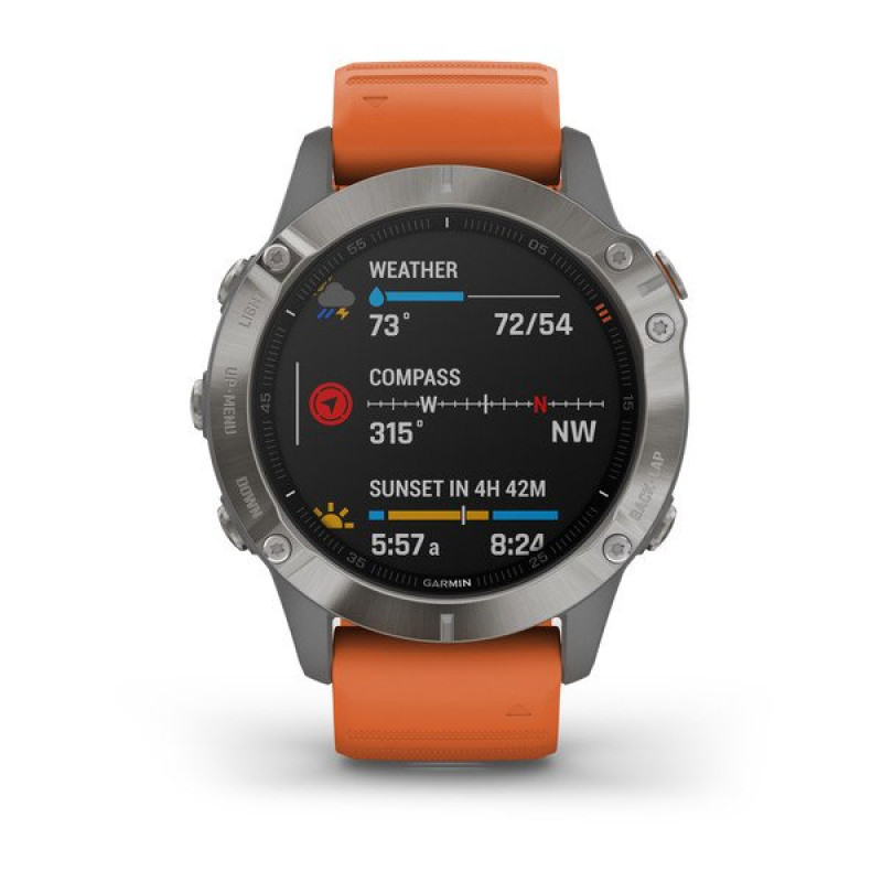 Годинник Garmin Fenix 6 Sapphire Titanium with Ember Orange Band