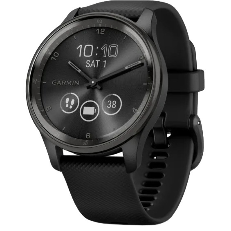 Гібридні смарт-годинник Garmin vivomove Trend Black з силіконовим ремінцем