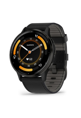 Смарт-годинник Garmin Venu 3 з сланцевим сталевим безелем та чорним шкіряним ремінцем