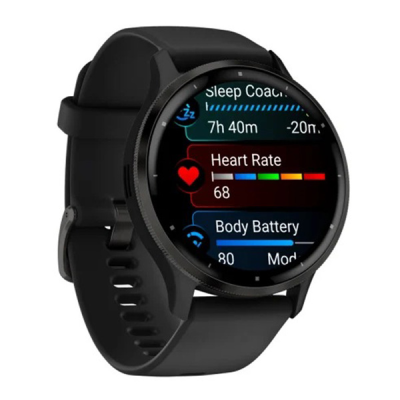 Смарт-годинник Garmin Venu 3 з сланцевим сталевим безелем та силіконовим ремінцем чорного кольору