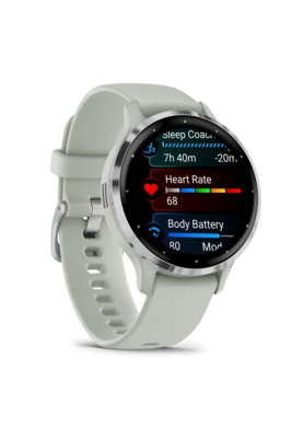 Смарт-годинник Garmin Venu 3S корпус кольору сіра шавлія з сріблястим сталевим безелем та силіконовим ремінцем