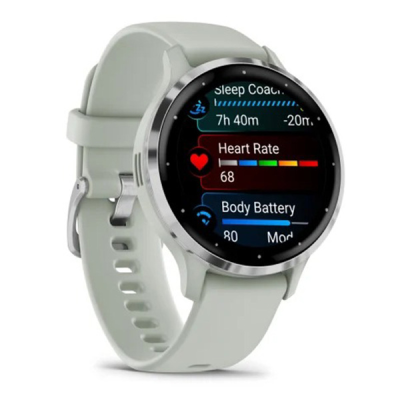 Смарт-годинник Garmin Venu 3S корпус кольору сіра шавлія з сріблястим сталевим безелем та силіконовим ремінцем