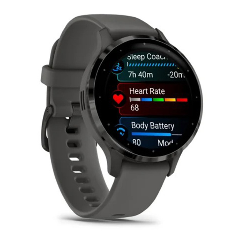 Смарт-годинник Garmin Venu 3S з сланцевим сталевим безелем та сірим силіконовим ремінцем