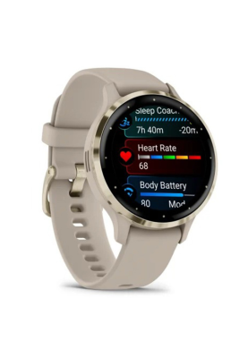 Смарт-годинник Garmin Venu 3S корпус кольору французький сірий з золотистим сталевим безелем та силіконовим ремінцем