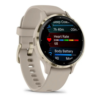 Смарт-годинник Garmin Venu 3S корпус кольору французький сірий з золотистим сталевим безелем та силіконовим ремінцем