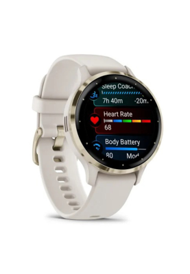 Смарт-годинник Garmin Venu 3S корпус кольору слонова кістка зі золотистим сталевим безелем та білим силіконовим ремінцем