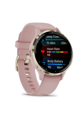 Смарт-годинник Garmin Venu 3S корпус рожевий з золотистим сталевим безелем та силіконовим ремінцем