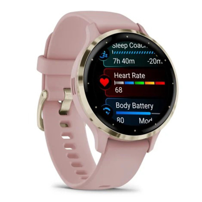 Смарт-годинник Garmin Venu 3S корпус рожевий з золотистим сталевим безелем та силіконовим ремінцем