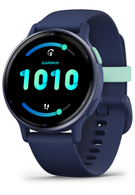 Смарт-годинник Garmin Vivoactive 5 з сланцевим алюмінієвим безелем кольору синій металік з темно-синім корпусом та силіконовим ремінцем
