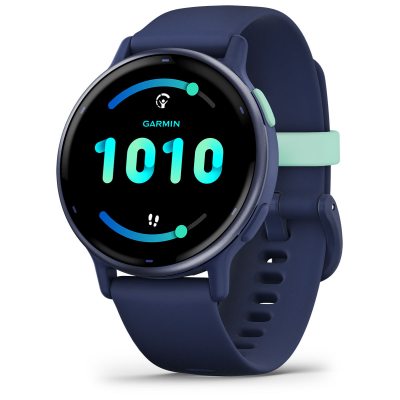 Смарт-годинник Garmin Vivoactive 5 з сланцевим алюмінієвим безелем кольору синій металік з темно-синім корпусом та силіконовим ремінцем