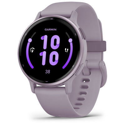 Смарт-годинник Garmin Vivoactive 5 з сланцевим алюмінієвим безелем кольору металік орхідея з фіолетовим корпусом та силіконовим ремінцем