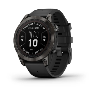 Смарт-годинник Garmin Fenix 7 Pro Sapphire Solar Edition сірий карбон титановий DLC з чорним силіконовим ремінцем