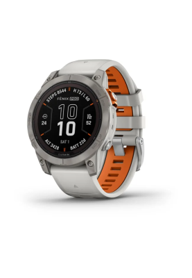 Смарт-годинник Fenix 7 Pro Sapphire Solar Edition корпус титановий з силіконовим ремінцем сірого та помаранчевого кольору