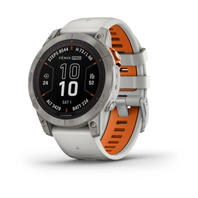 Смарт-годинник Fenix 7 Pro Sapphire Solar Edition корпус титановий з силіконовим ремінцем сірого та помаранчевого кольору