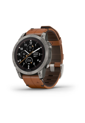 Смарт-годинник Fenix 7 Pro Sapphire Solar Edition корпус титановий з каштановим шкіряним ремінцем
