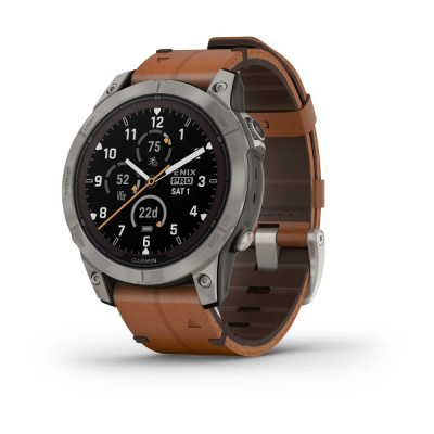 Смарт-годинник Fenix 7 Pro Sapphire Solar Edition корпус титановий з каштановим шкіряним ремінцем