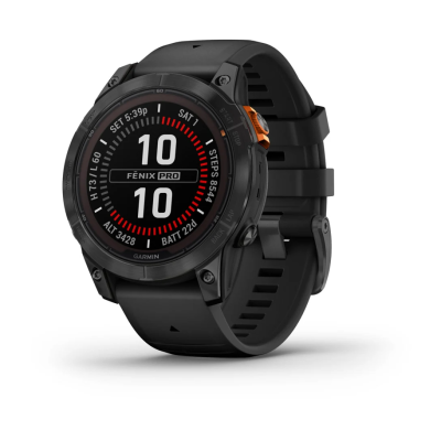 Смарт-годинник Fenix 7 Pro Solar Edition корпус сланцевий сірий з чорним силіконовим ремінцем