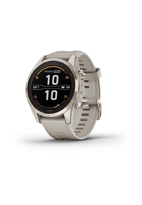Смарт-годинник Garmin Fenix 7S Pro Sapphire Solar Edition корпус золотавий з бежевим силіконовим ремінцем