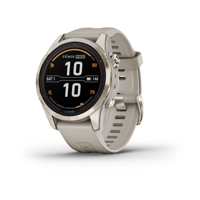 Смарт-годинник Garmin Fenix 7S Pro Sapphire Solar Edition корпус золотавий з бежевим силіконовим ремінцем
