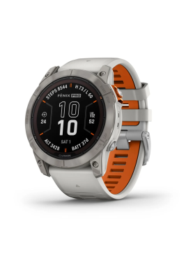 Смарт-годинник Garmin Fenix 7X Pro Sapphire Solar Edition титановий з сірим та помаранчевим силіконовим ремінцем