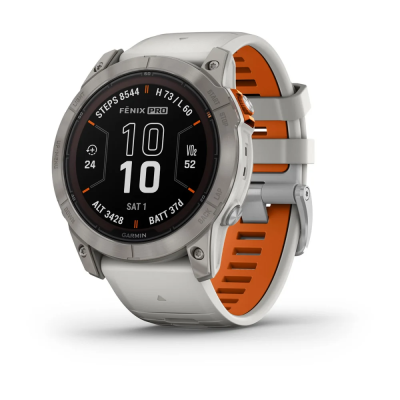Смарт-часи Garmin Fenix 7X Pro Sapphire Solar Edition титановий з сірим та оранжевим силіконовим ремінцем