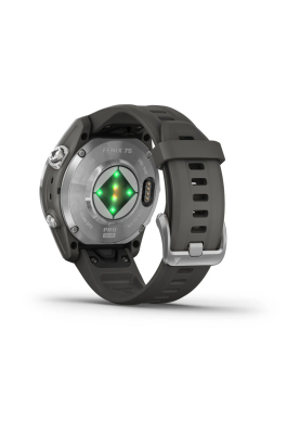 Смарт-годинник Garmin Fenix 7S Pro Solar Edition з сріблястим корпусом та силіконовим ремінцем кольору сірий графіт