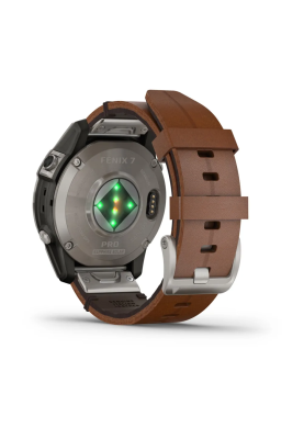 Смарт-годинник Fenix 7 Pro Sapphire Solar Edition корпус титановий з каштановим шкіряним ремінцем