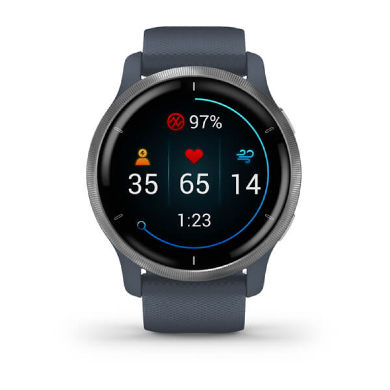 Garmin Venu 2 Silver Bezel with Granite Blue Case and Silicone Band