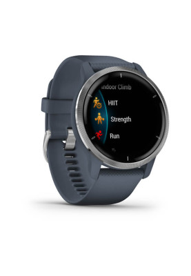 Garmin Venu 2 Silver Bezel with Granite Blue Case and Silicone Band