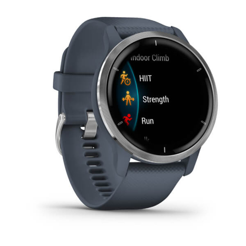 Garmin Venu 2 Silver Bezel with Granite Blue Case and Silicone Band