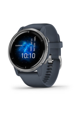 Garmin Venu 2 Silver Bezel with Granite Blue Case and Silicone Band