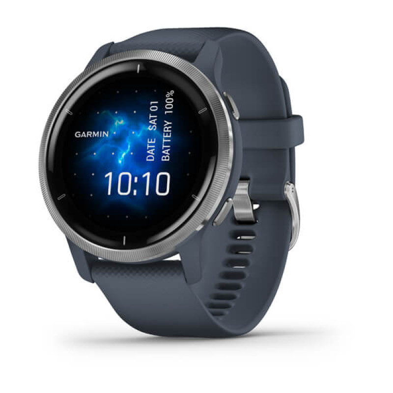 Garmin Venu 2 Silver Bezel with Granite Blue Case and Silicone Band