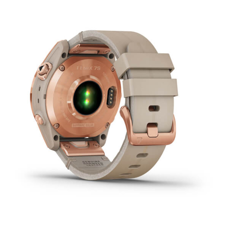 Garmin Fenix 7S Sapphire Solar Rose Gold Titanium with Limestone Leather Band (includes limestone silicone band)