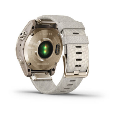 Garmin Fenix 7S,Sapphire Solar Cream Gold Titanium w/Cream Tethered Nylon (includes light sand silicone band)