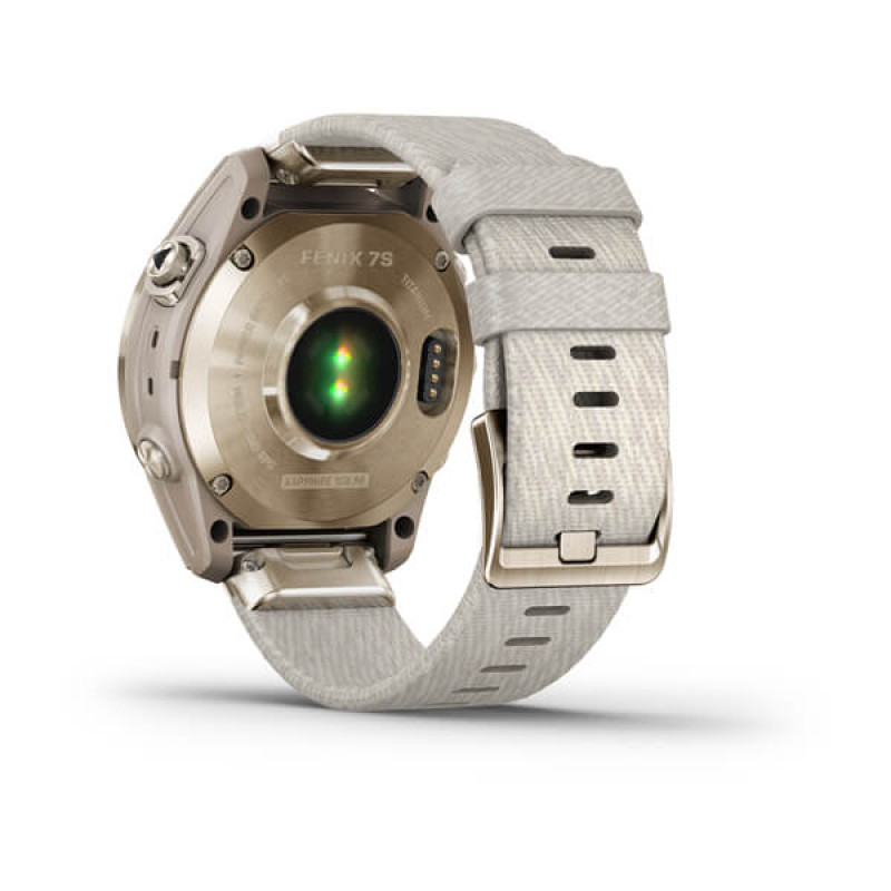 Garmin Fenix 7S,Sapphire Solar Cream Gold Titanium w/Cream Tethered Nylon (includes light sand silicone band)