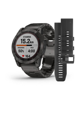 Garmin Fenix 7X,Sapphire Solar Carbon Gray DLC Titanium with Titanium Band (includes black silicone band)