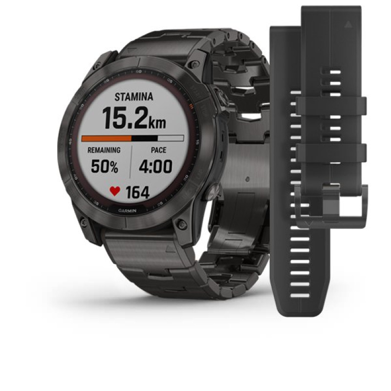 Garmin Fenix 7X,Sapphire Solar Carbon Gray DLC Titanium with Titanium Band (includes black silicone band)