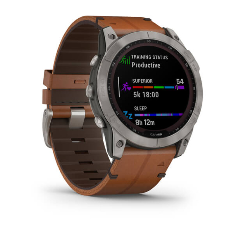 Garmin Fenix 7X,Sapphire Solar Titanium with Chestnut Leather Band (includes graphite silicone band)
