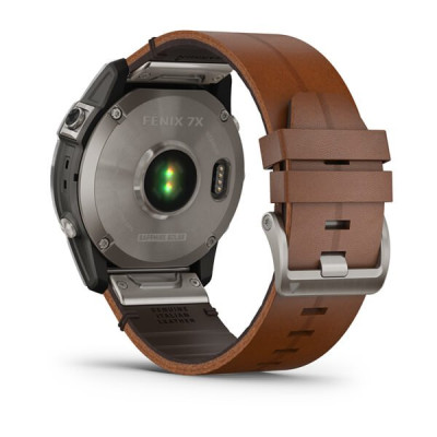 Garmin Fenix 7X,Sapphire Solar Titanium with Chestnut Leather Band (includes graphite silicone band)