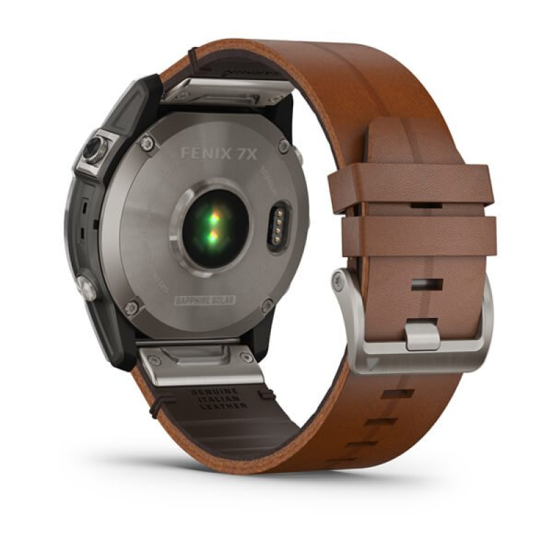 Garmin Fenix 7X,Sapphire Solar Titanium with Chestnut Leather Band (includes graphite silicone band)