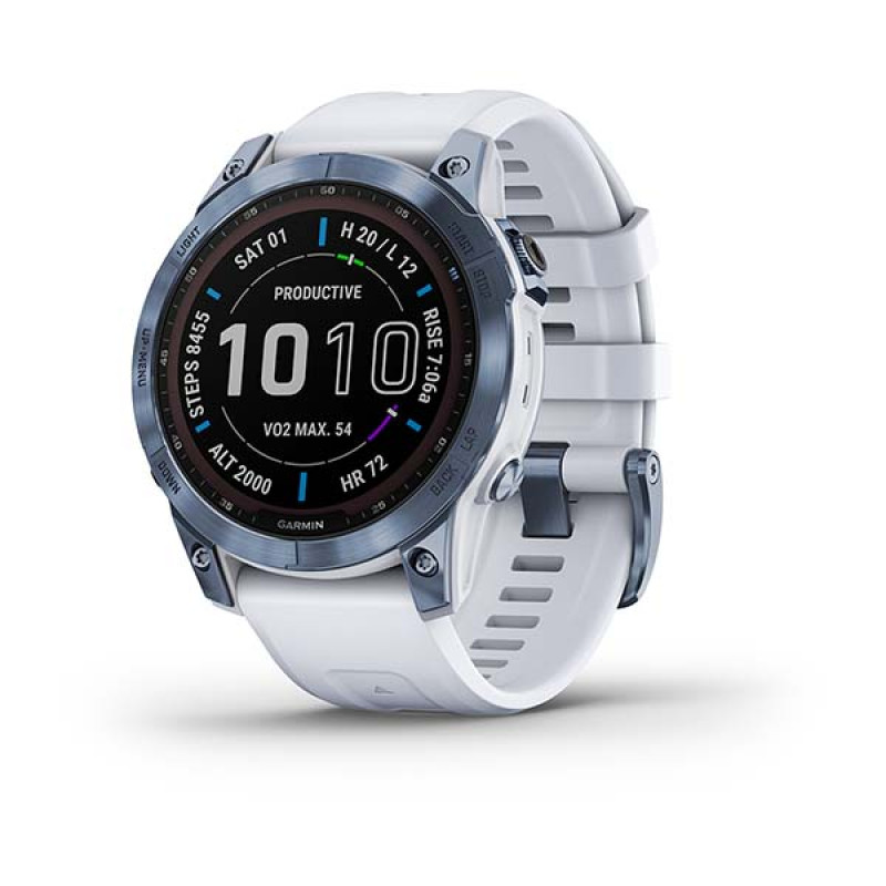 Garmin Fenix 7 Sapphire Solar Mineral Blue DLC Titanium with Whitestone Band