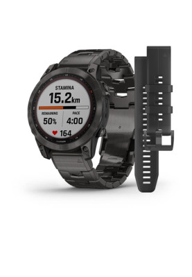 Garmin Fenix 7 Sapphire Solar Carbon Gray DLC Titanium with Titanium Band (includes black silicone band)