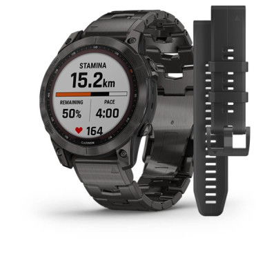 Garmin Fenix 7 Sapphire Solar Carbon Gray DLC Titanium with Titanium Band (includes black silicone band)
