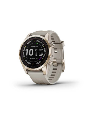 Garmin Fenix 7S Sapphire Solar Cream Gold Titanium with Light Sand Band