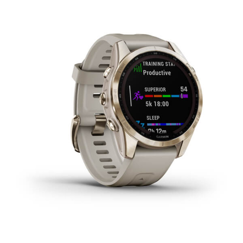 Garmin Fenix 7S Sapphire Solar Cream Gold Titanium with Light Sand Band