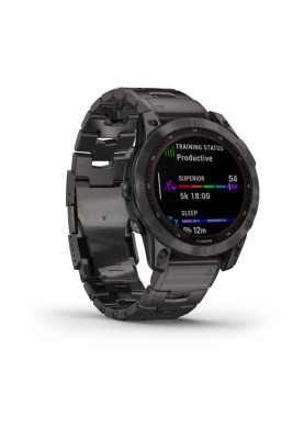 Garmin Fenix 7 Sapphire Solar Carbon Gray DLC Titanium with Titanium Band (includes black silicone band)