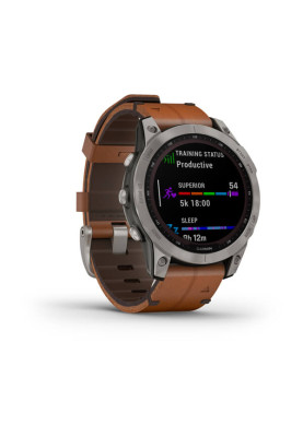 Garmin Fenix 7 Sapphire Solar Titanium with Chestnut Leather Band (includes graphite silicone band)