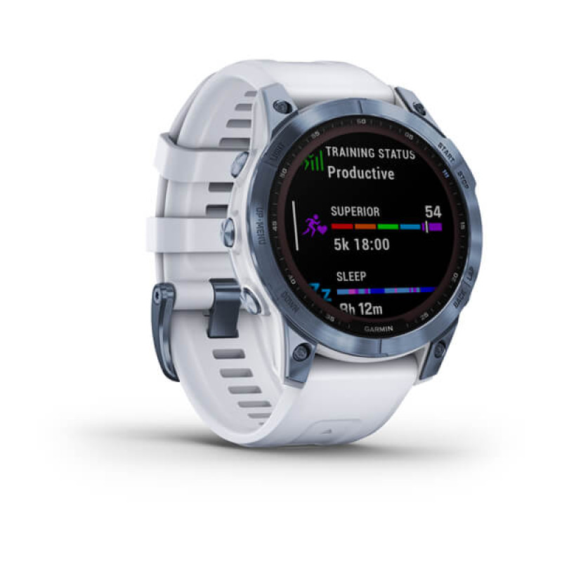 Garmin Fenix 7 Sapphire Solar Mineral Blue DLC Titanium with Whitestone Band