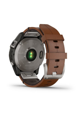Garmin Fenix 7 Sapphire Solar Titanium with Chestnut Leather Band (includes graphite silicone band)